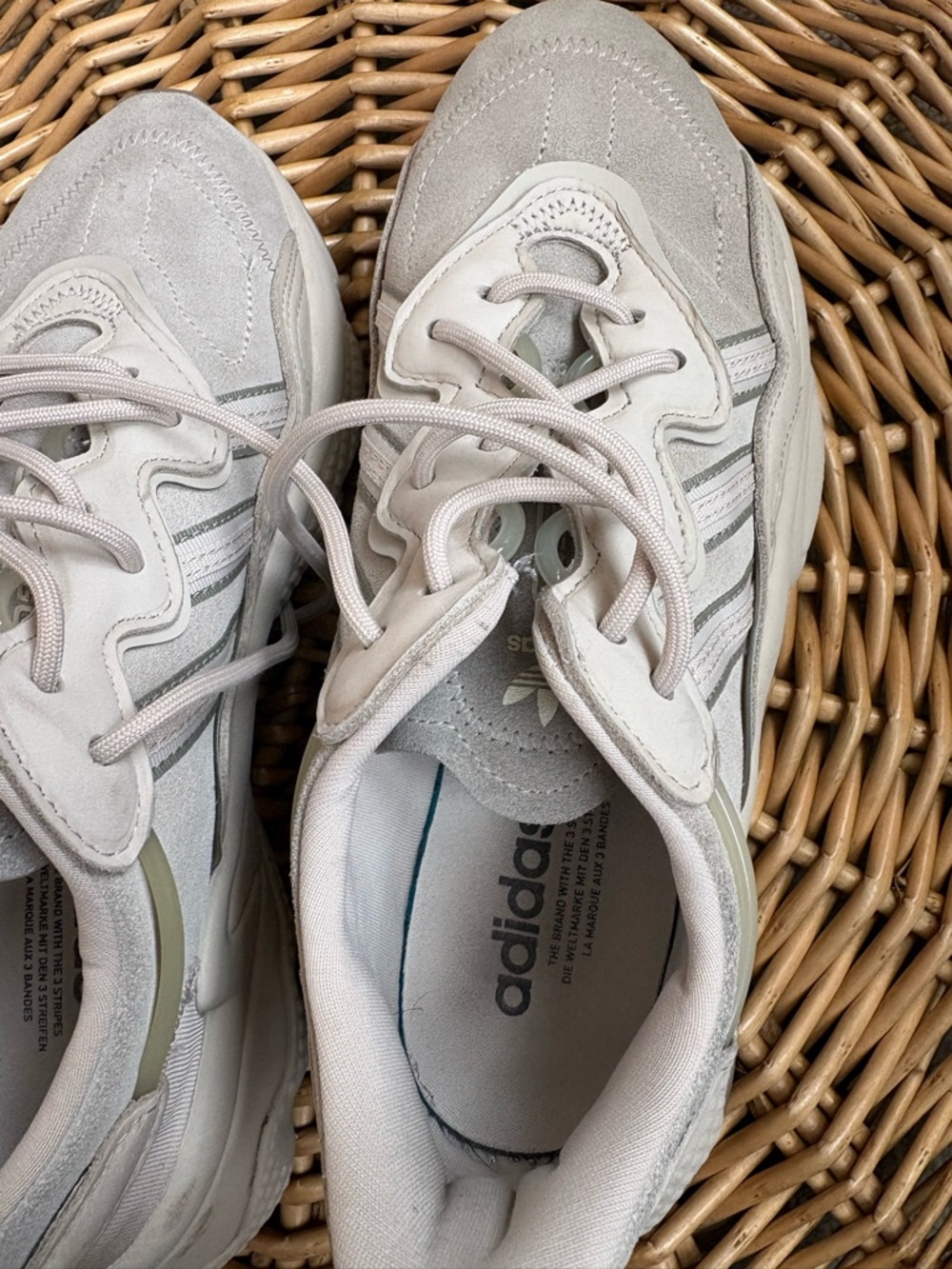 Adidas Cream Neutral Ozweego Unisex Chunky Sneakers in Bliss Knit Women's Size 9 - Picture 13 of 15